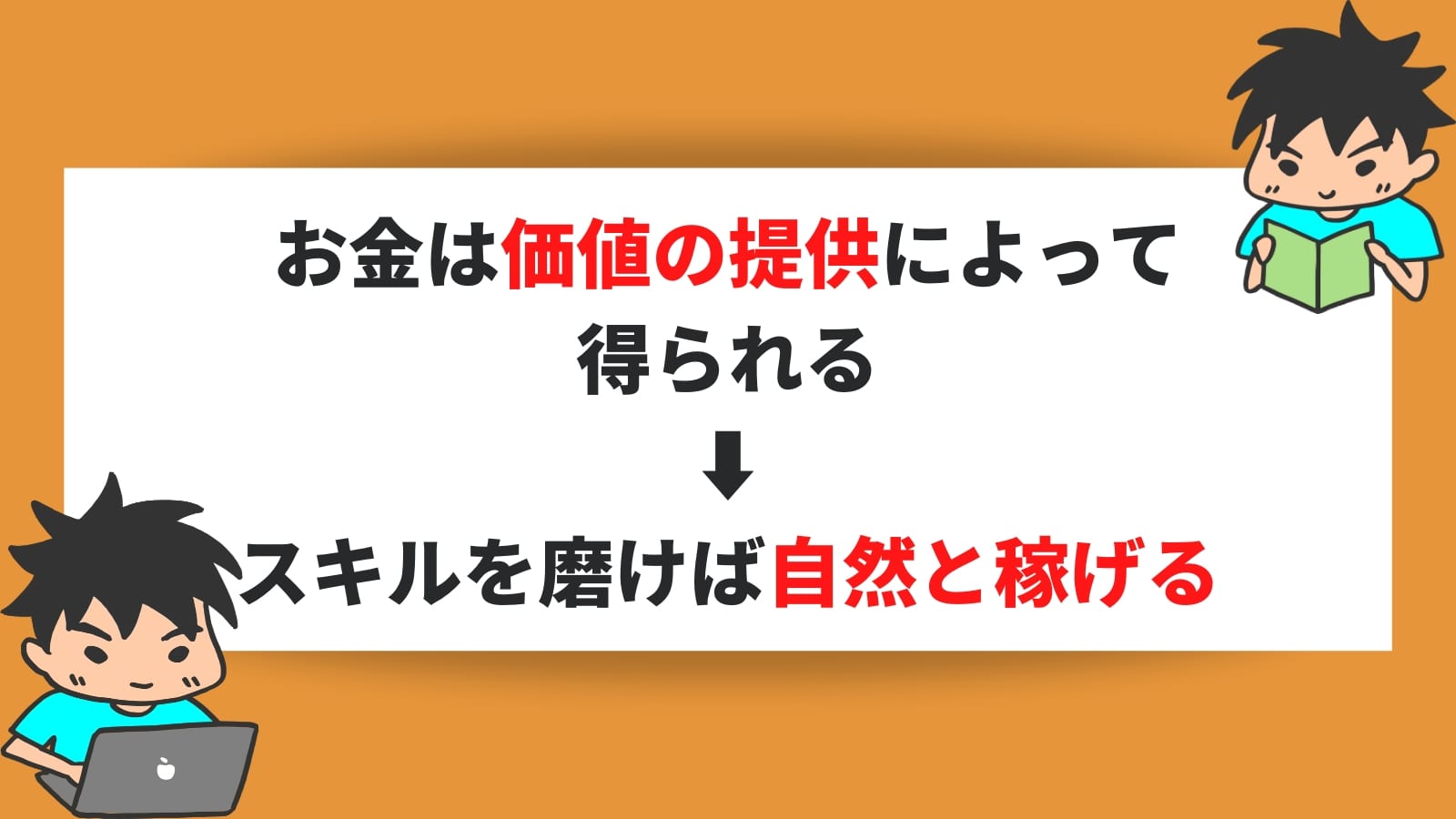 お金は価値の提供によって 得られる ⬇️ スキルを磨けば自然と稼げる