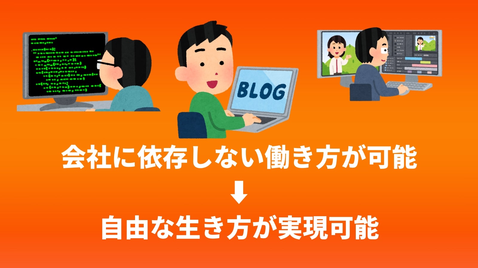 会社に依存しない働き方が可能 ⬇️ 自由な生き方が実現可能